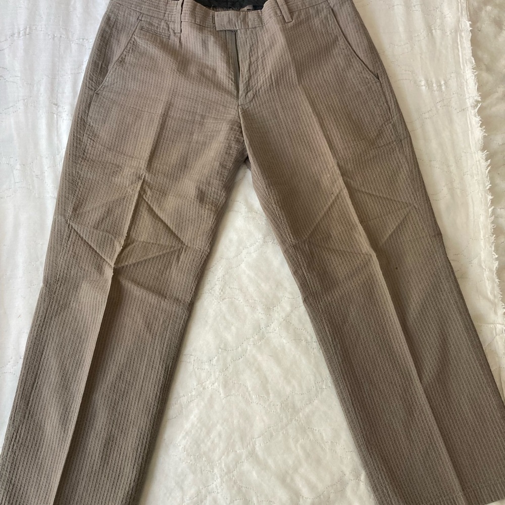 Armani Exchange Pants Mens 31 Long Beige Gray Pinstripe Flat Front Dress
